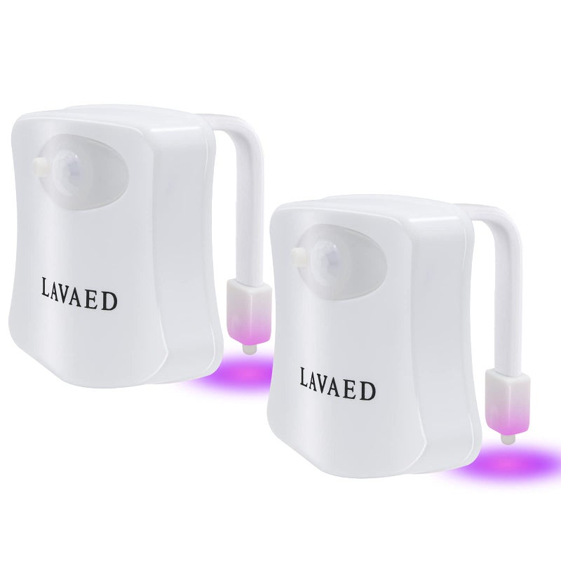 LAVAED Toilet Night Light, Toilet Bowl Light, Motion Sensor Activated LED Night Light, 8 Color Nightlight up for Bathroom Decor, Kids Bathroom Set Cool Stuff (2 Pack) - Image 1